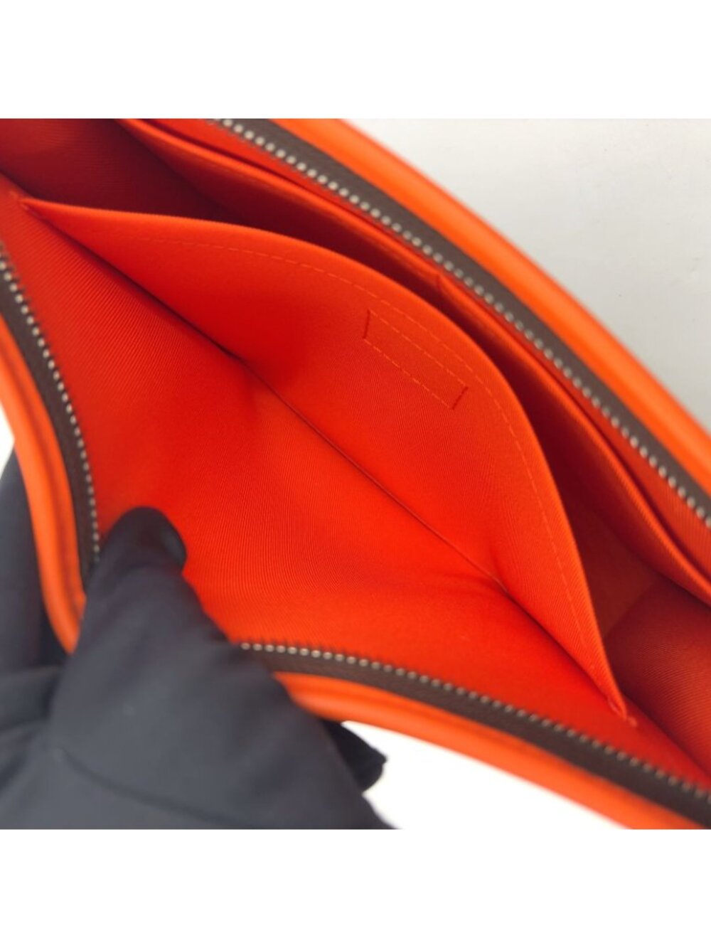 Louis Vuitton Pochette Voyage MM Monogram Macassar Leather Orange Brown Clutch - Picture 5 of 15